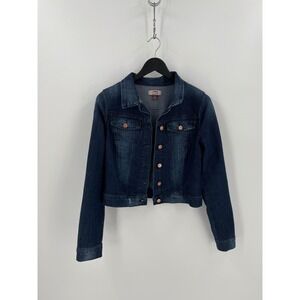 lei Apple Jean Jacket Juniors M Womens XS Dark Wash Denim Trucker Y2K Slim Crop